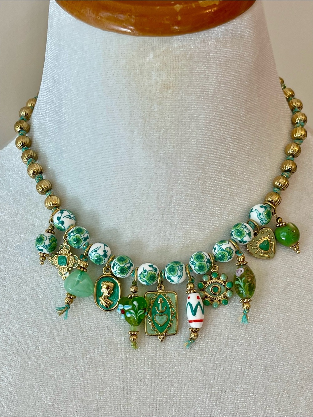 Green Ceramic Charm Statement Necklace